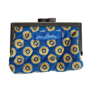 Vera Bradley Libby Riviera Coin Purse Blue Yellow Wallet Kiss Closure Retired
